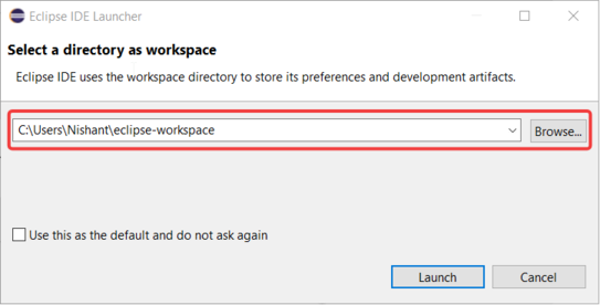 eclipse workspace selection